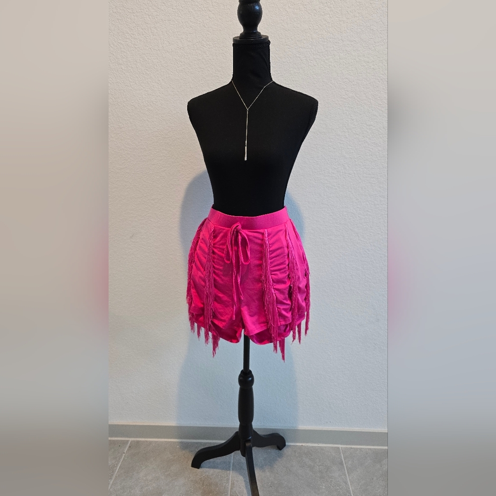Vibrant Pink Fringed Women's Shorts